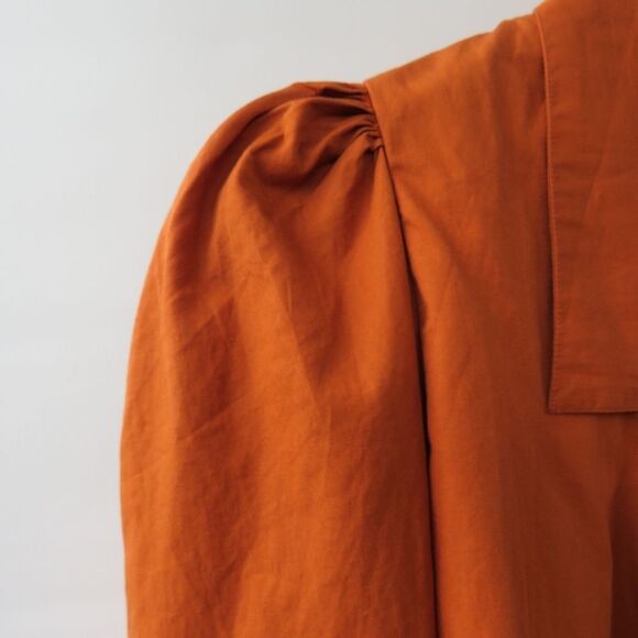 WeWoreWhat Womens Small Bisou Burnt Orange Puff Sleeve Tie Front Crop Blouse - Picture 13 of 16